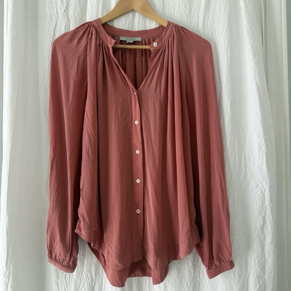 All Saints Womens Long‎ Sleeve Hezzy Blouse Top Size US 6 Coral Salmon Pink - Picture 9 of 12